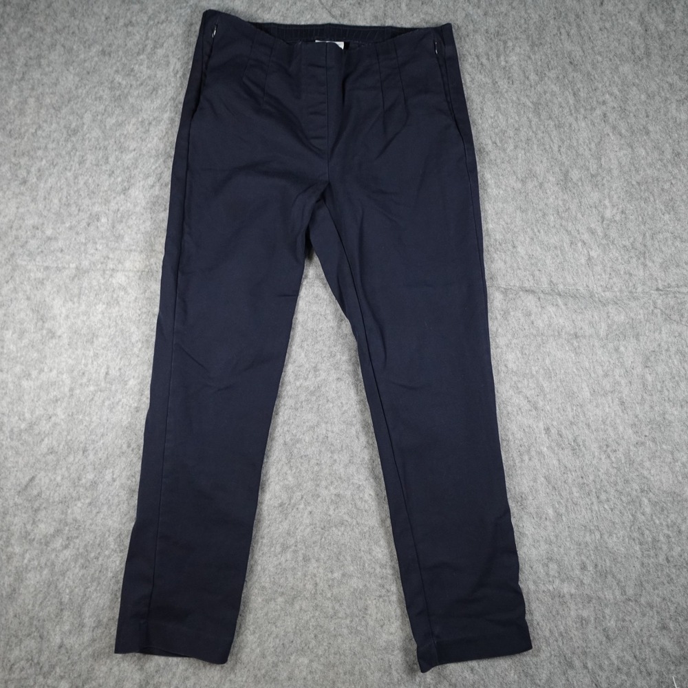 J Jill Pant Women 10 Navy Blue Cotton Blend Stretch Side Zip Straight Leg Work